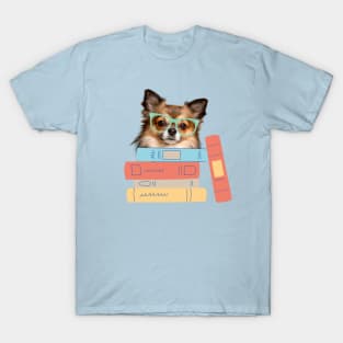 Chihuahua with books in glasses T-Shirt